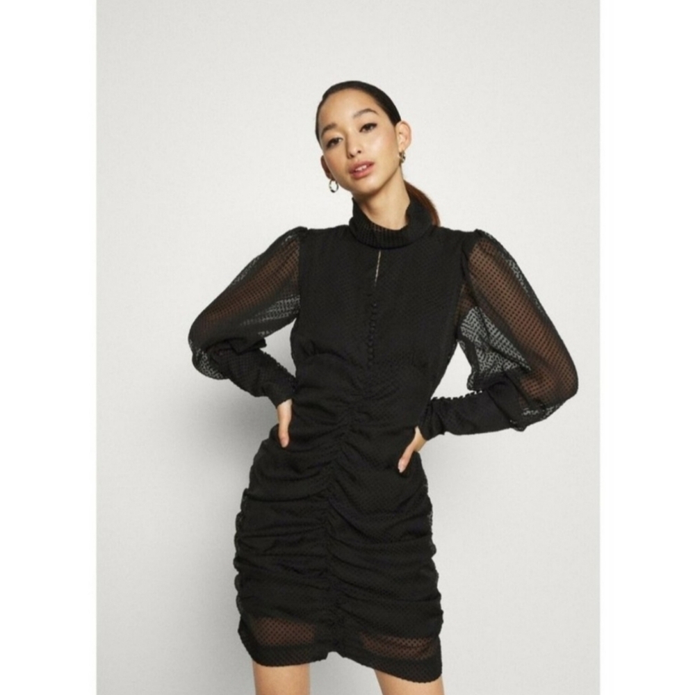 House Of Harlow 1960 Ruched Long Sleeve Metallic Pin Stripe Mini Dress. Size: 6.